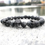 Gothic Natural Stone Skull Bead Bracelet – 18–21cm