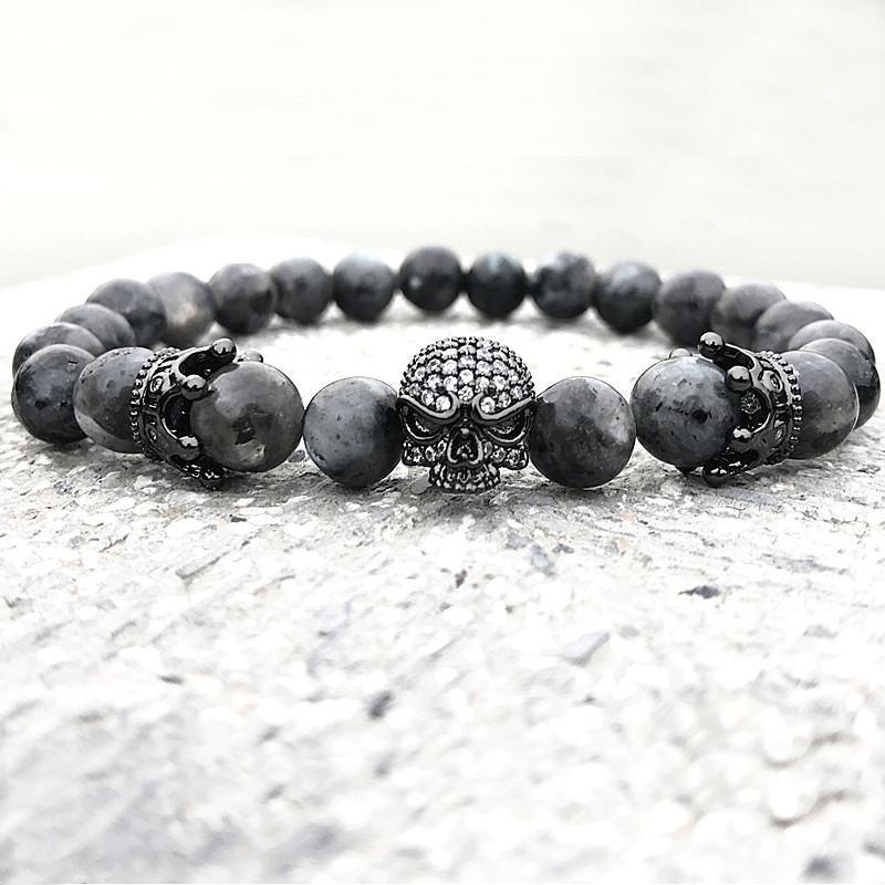 Gothic Natural Stone Skull Bead Bracelet – 18–21cm