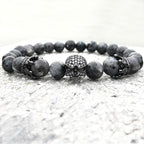 Gothic Natural Stone Skull Bead Bracelet – 18–21cm