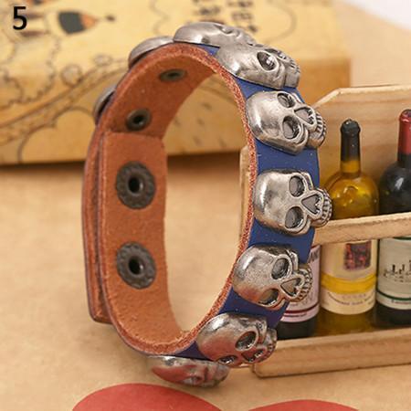 Gothic Faux Leather Skull Charm Bracelet – 5 Colours, 22cm