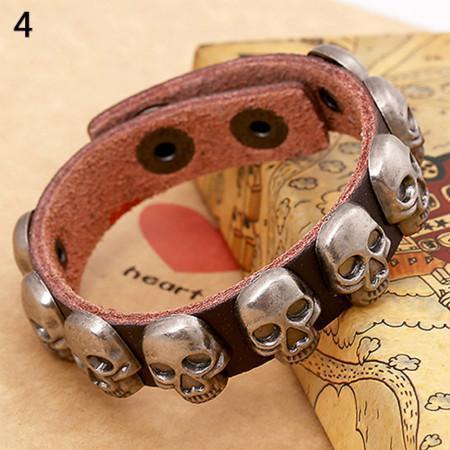 Gothic Faux Leather Skull Charm Bracelet – 5 Colours, 22cm