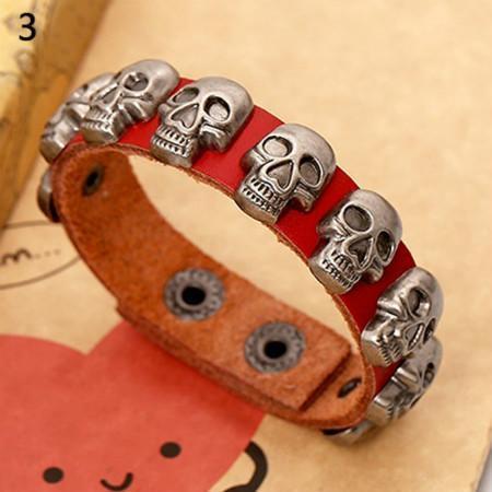 Gothic Faux Leather Skull Charm Bracelet – 5 Colours, 22cm