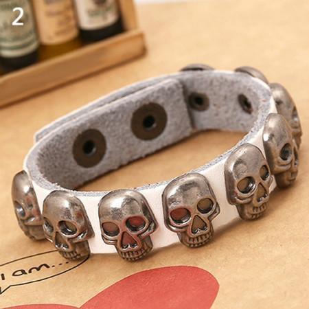 Gothic Faux Leather Skull Charm Bracelet – 5 Colours, 22cm