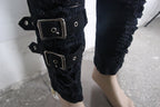Men's Distressed Gothic Cargo Pants with Buckles & Skeleton Zip