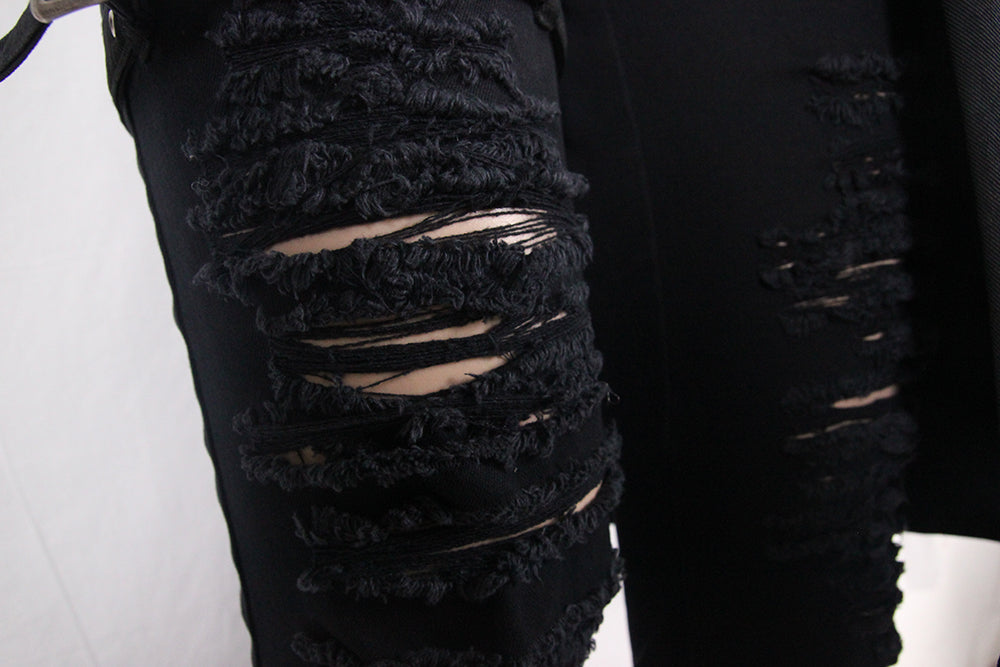 Men's Distressed Gothic Cargo Pants with Buckles & Skeleton Zip