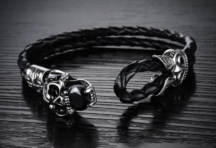 Gothic Genuine Leather Skull Bracelet – 21cm