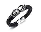 Men's Gothic Braided Leather Skull Bracelet – 21cm