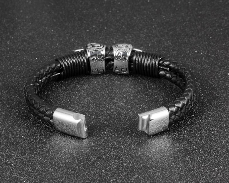 Men's Gothic Braided Leather Skull Bracelet – 21cm