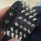 Black Gothic Four-Row Spiked Cuff Bracelet – 22.5cm