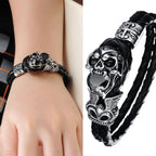 Gothic Genuine Leather Skull Bracelet – 21cm