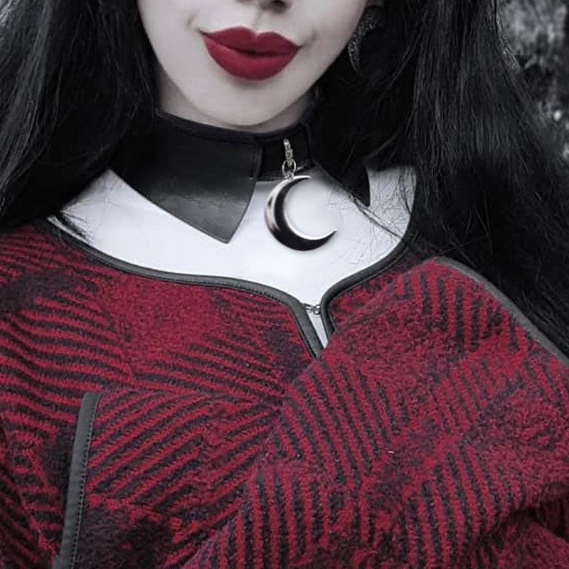 Black Gothic Crescent Moon Faux Leather Choker