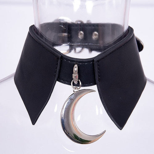 Black Gothic Crescent Moon Faux Leather Choker
