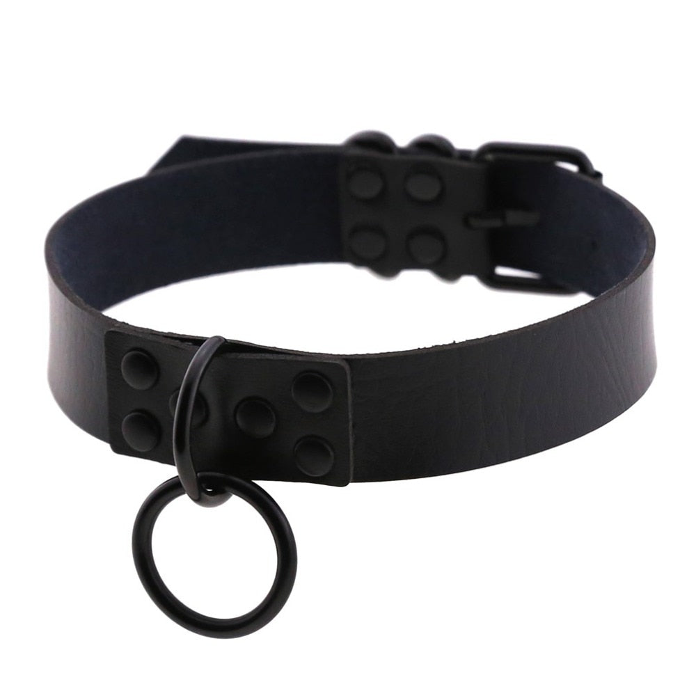 O-Ring Faux Leather Choker with Detachable Chain – 15 Colours