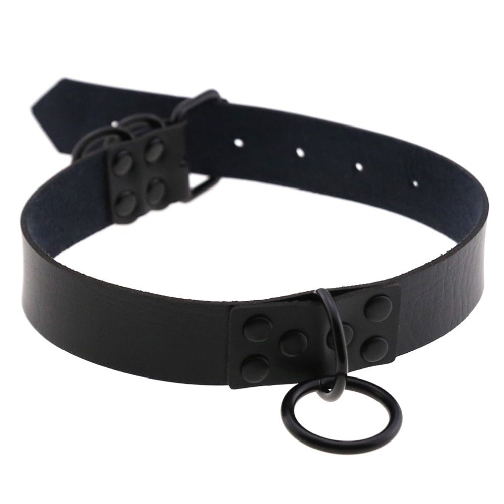 O-Ring Faux Leather Choker with Detachable Chain – 15 Colours