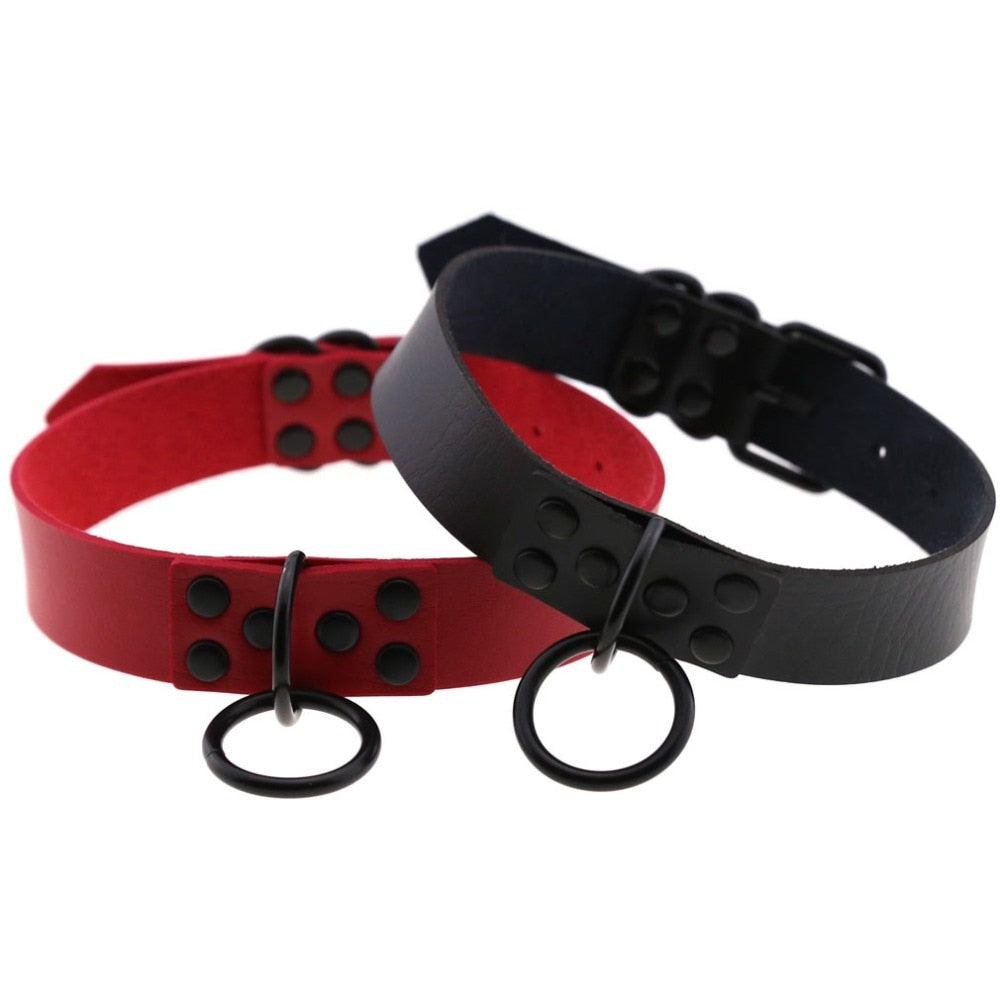 O-Ring Faux Leather Choker with Detachable Chain – 15 Colours