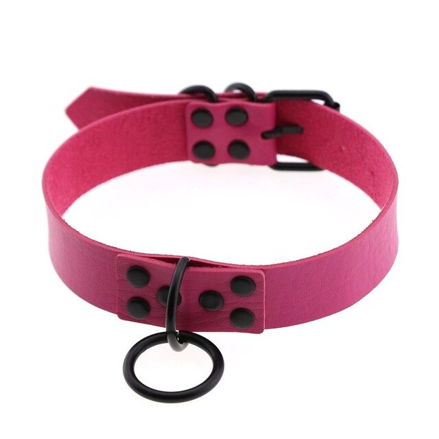 O-Ring Faux Leather Choker with Detachable Chain – 15 Colours