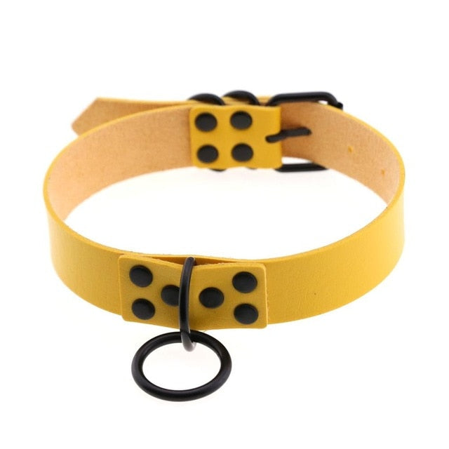 O-Ring Faux Leather Choker with Detachable Chain – 15 Colours