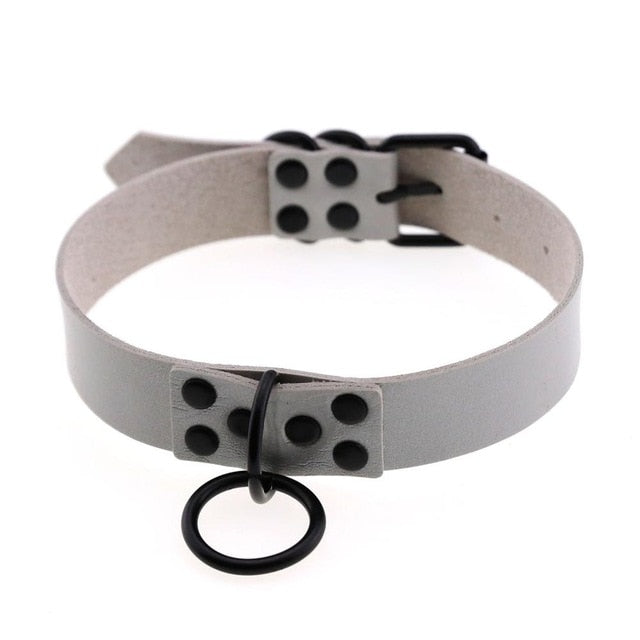 O-Ring Faux Leather Choker with Detachable Chain – 15 Colours