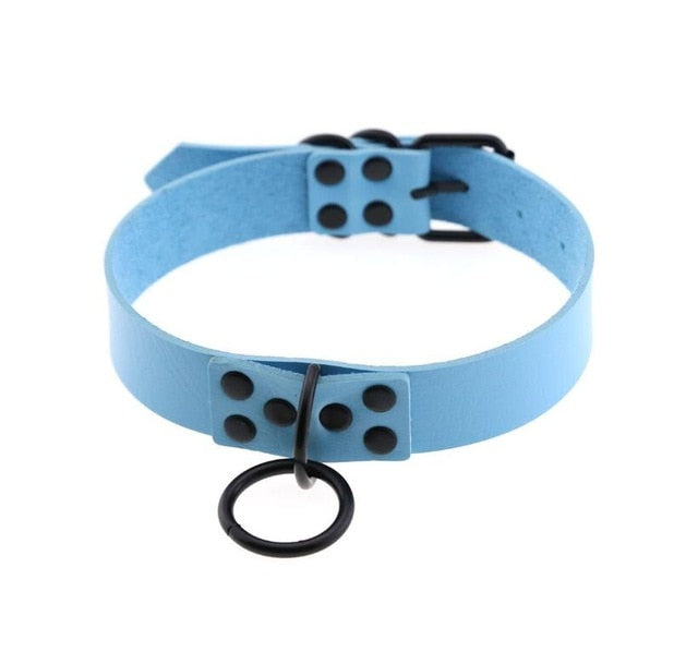 O-Ring Faux Leather Choker with Detachable Chain – 15 Colours