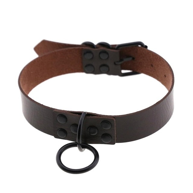 O-Ring Faux Leather Choker with Detachable Chain – 15 Colours