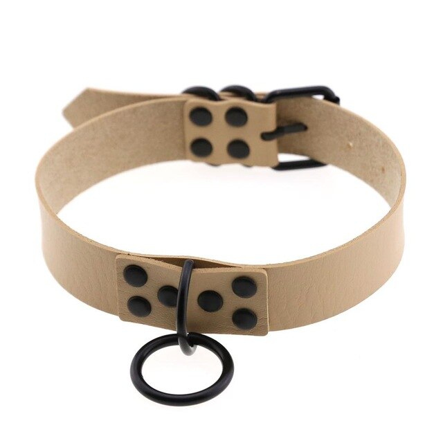 O-Ring Faux Leather Choker with Detachable Chain – 15 Colours
