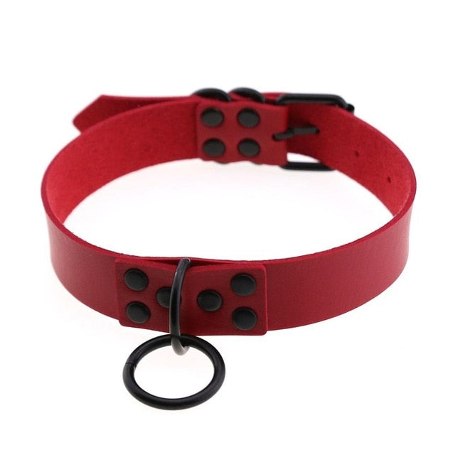 O-Ring Faux Leather Choker with Detachable Chain – 15 Colours