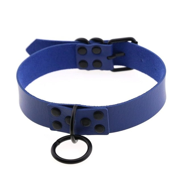 O-Ring Faux Leather Choker with Detachable Chain – 15 Colours