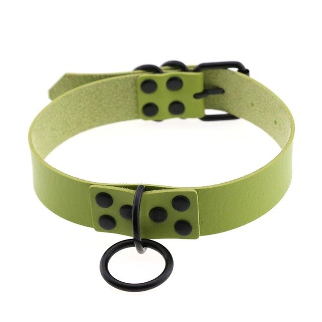 O-Ring Faux Leather Choker with Detachable Chain – 15 Colours