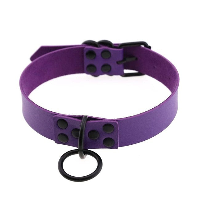O-Ring Faux Leather Choker with Detachable Chain – 15 Colours