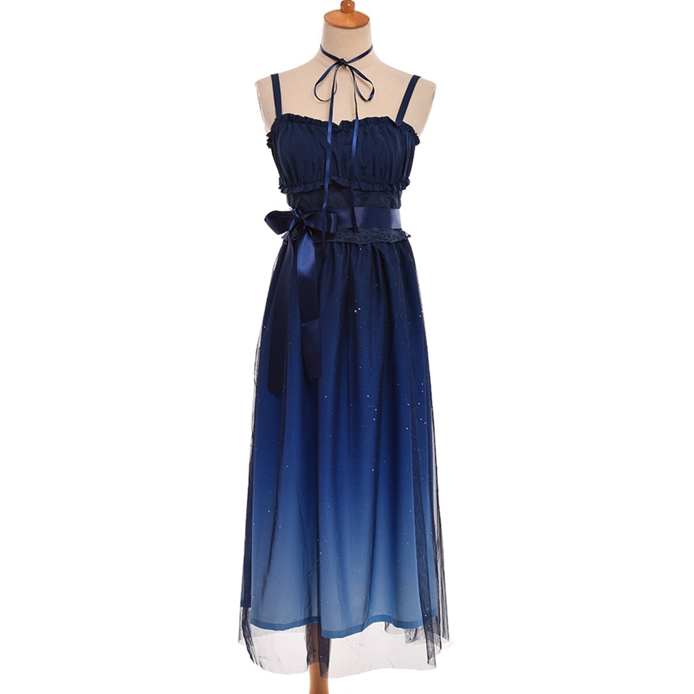 Women's Blue Starry Night Dress – Mini or Maxi, S–L