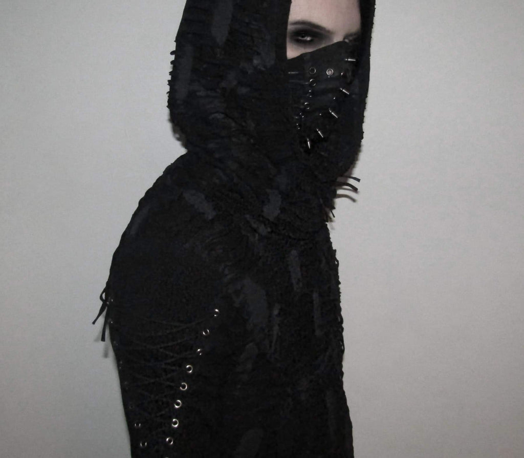 Black Gothic Industrial Faux Leather Mask – Spikes & Lacing