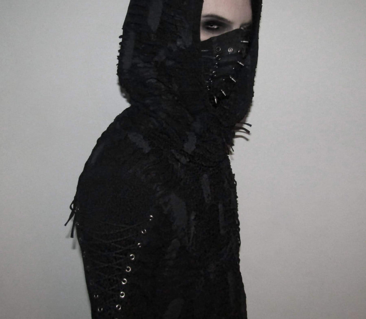 Black Gothic Industrial Faux Leather Mask – Spikes & Lacing