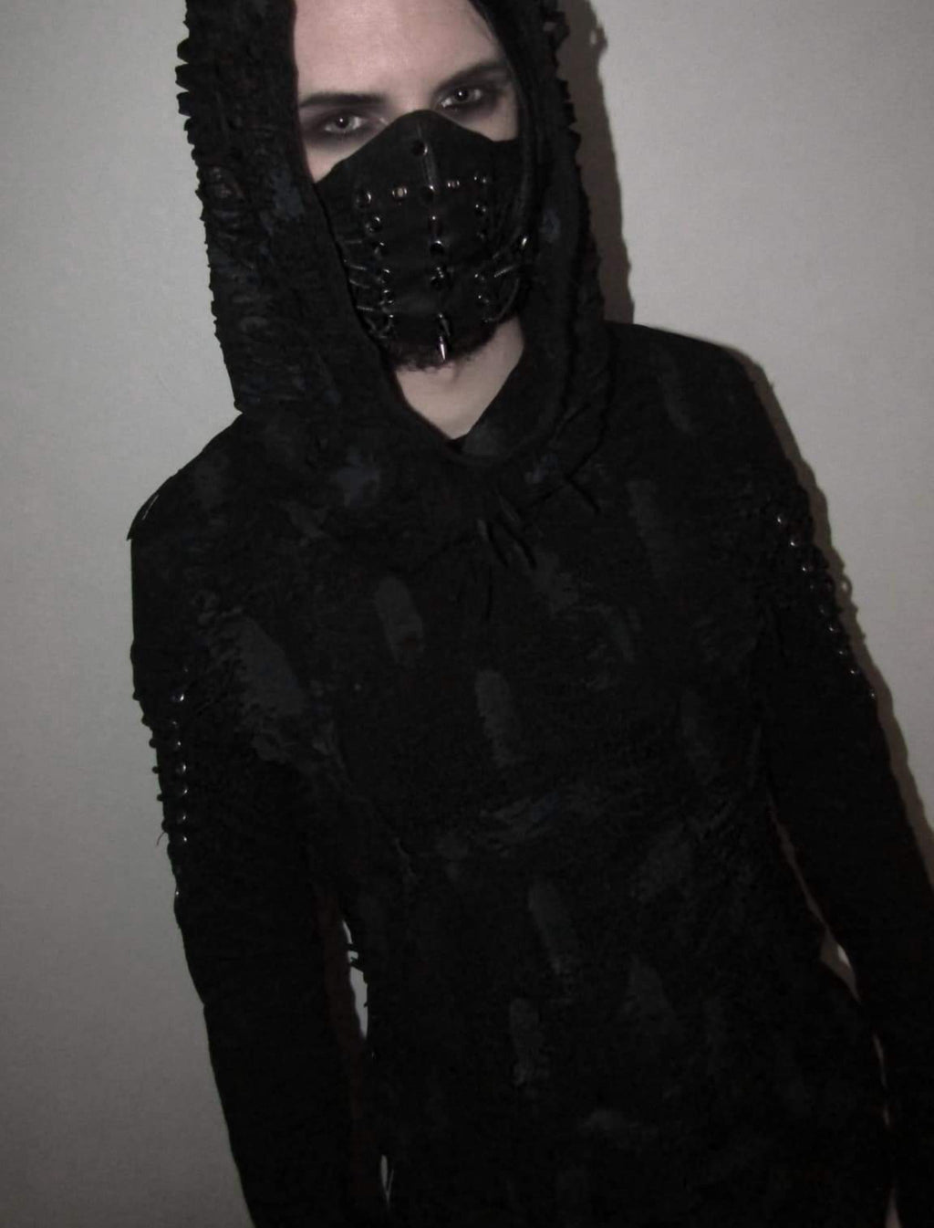 Black Gothic Industrial Faux Leather Mask – Spikes & Lacing