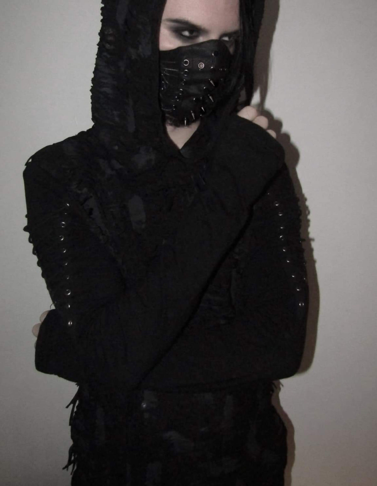 Black Gothic Industrial Faux Leather Mask – Spikes & Lacing