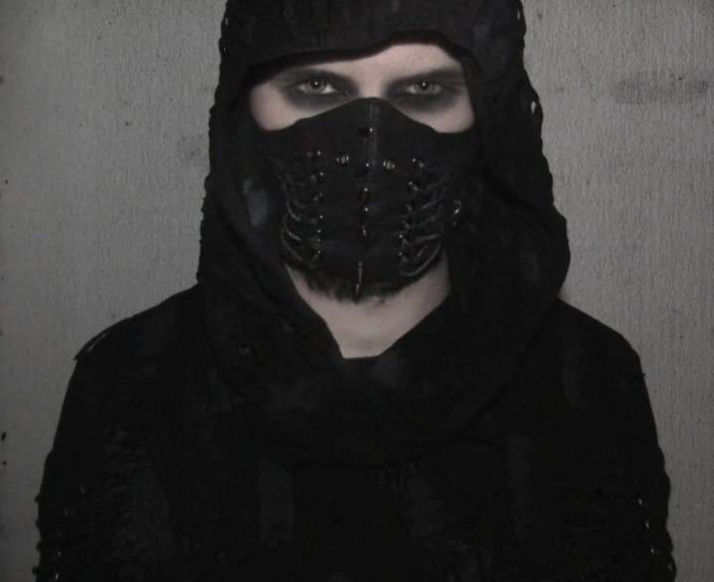 Black Gothic Industrial Faux Leather Mask – Spikes & Lacing