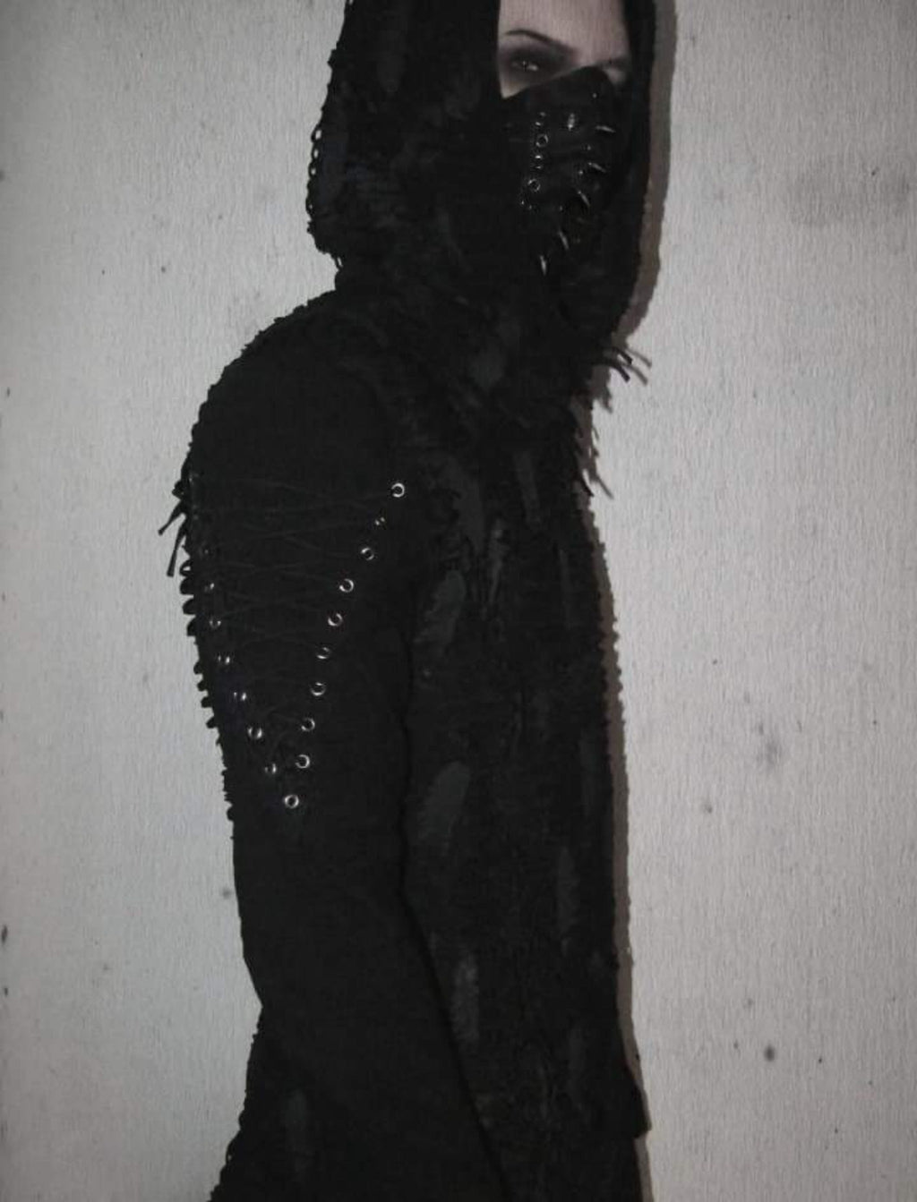 Black Gothic Industrial Faux Leather Mask – Spikes & Lacing
