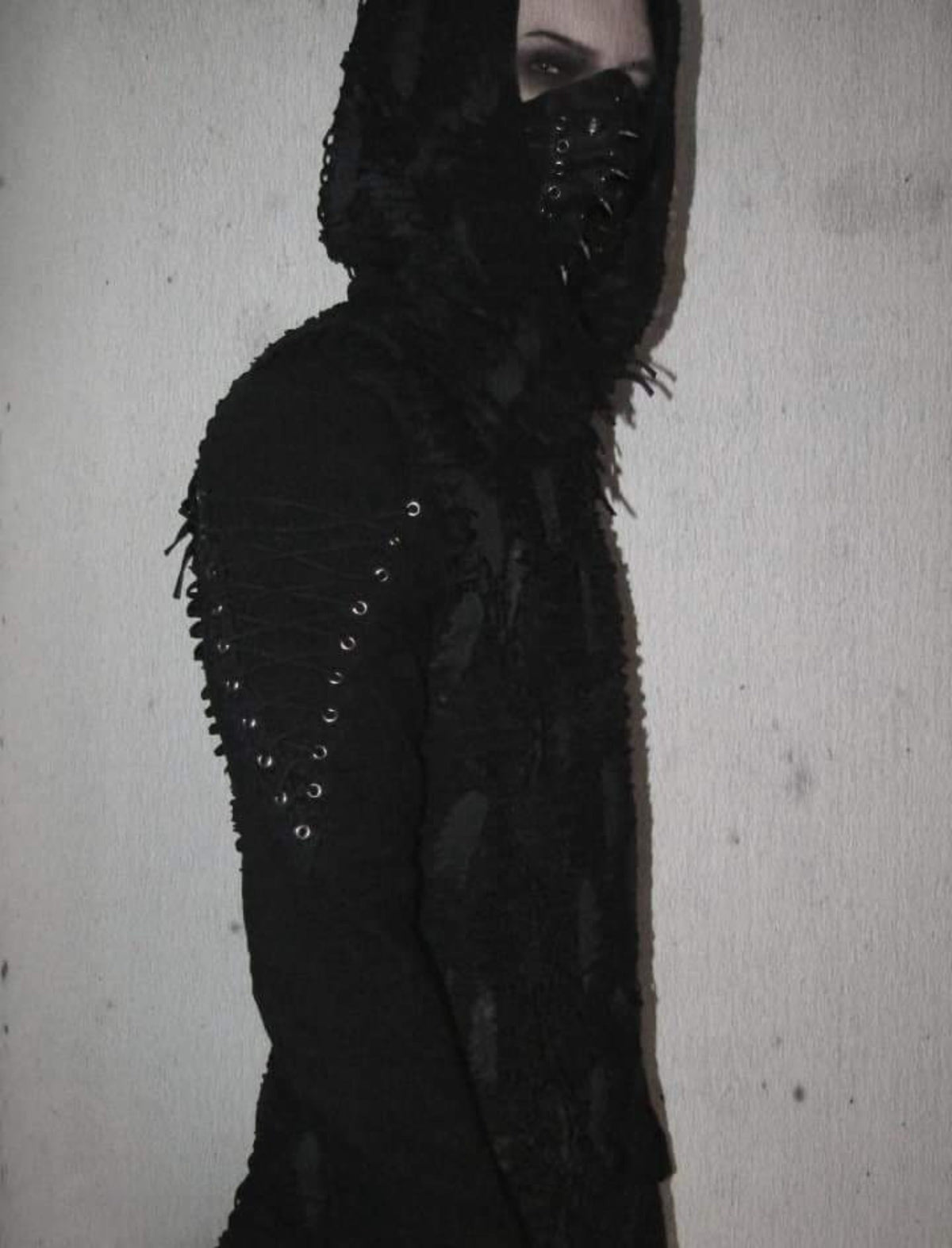 Black Gothic Industrial Faux Leather Mask – Spikes & Lacing
