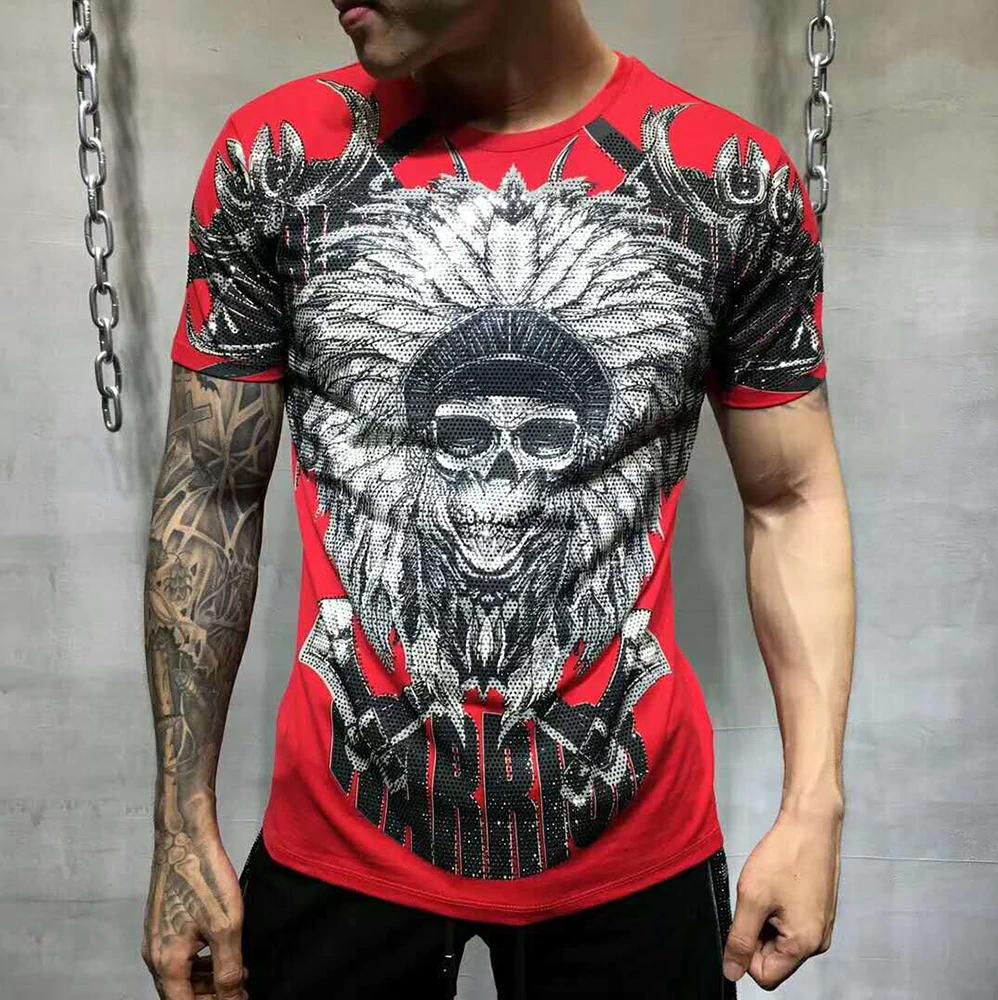 Men's Gothic Rhinestone Skull T-Shirt – Cotton