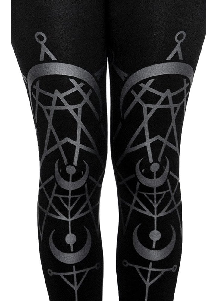 Women's Black Twin Moon Cotton Leggings – XS–3XL