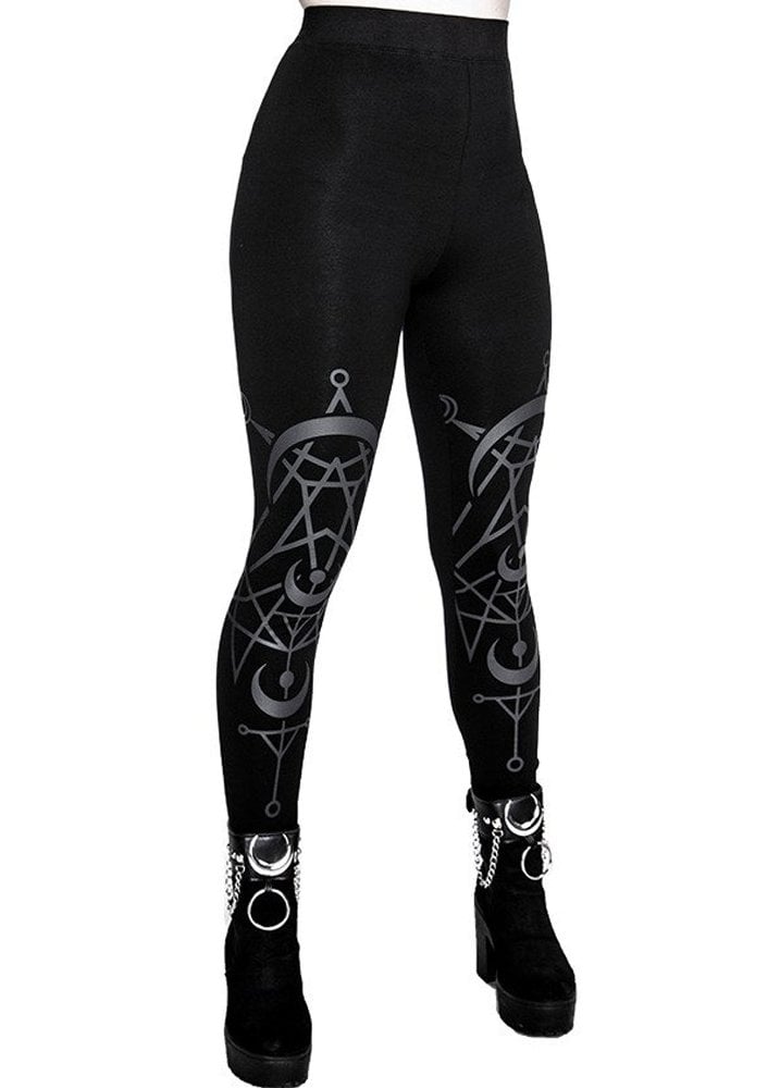 Women's Black Twin Moon Cotton Leggings – XS–3XL
