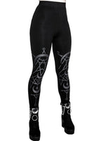 Women's Black Twin Moon Cotton Leggings – XS–3XL