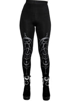 Women's Black Twin Moon Cotton Leggings – XS–3XL