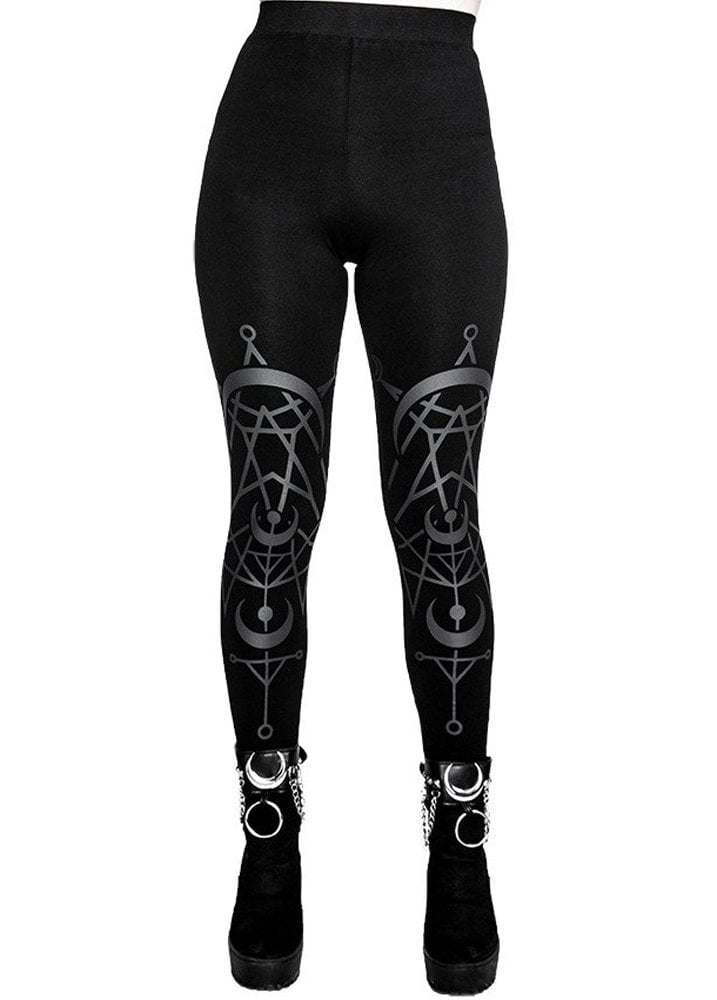 Women's Black Twin Moon Cotton Leggings – XS–3XL