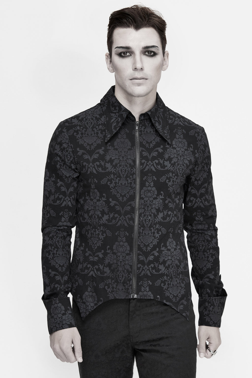 Men's Black Gothic Vampire Shirt with Cut-Out Detail – S–4XL