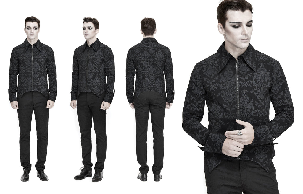 Men's Black Gothic Vampire Shirt with Cut-Out Detail – S–4XL