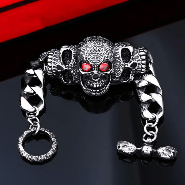 Men's Gothic Red-Eye Skull Bracelet – Stainless Steel