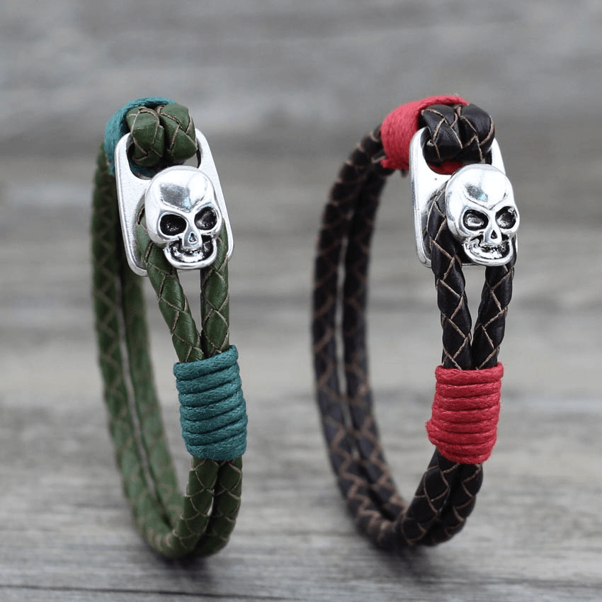 Gothic Genuine Leather Skull Bracelet – 8 Colours