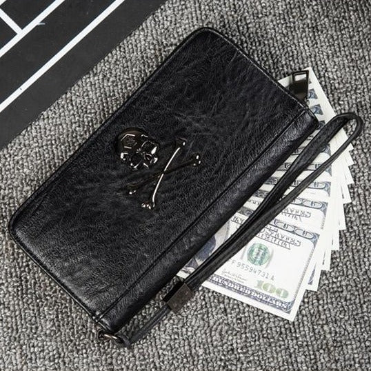 Black Skull & Crossbones Faux Leather Wallet
