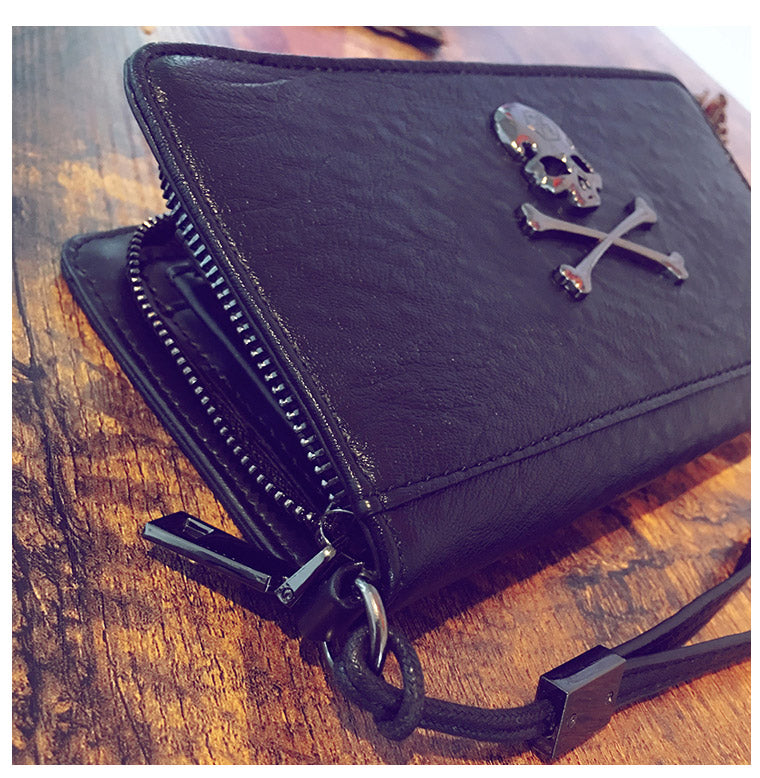 Black Skull & Crossbones Faux Leather Wallet