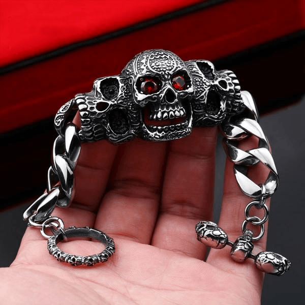 Men's Gothic Red-Eye Skull Bracelet – Stainless Steel